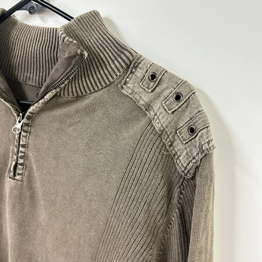 Military Quarter Zip Pullover Sweater S Brown Utility Gorpcore Grunge Tactical